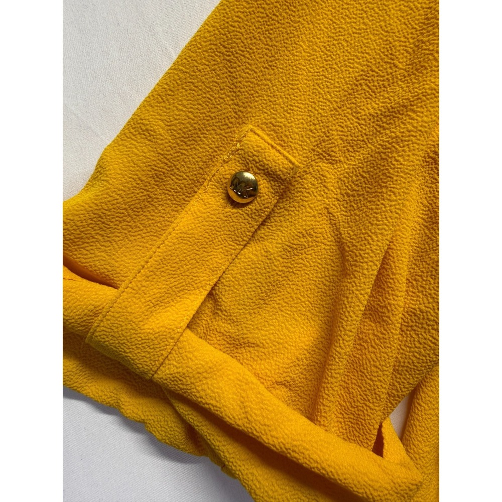 Michael Kors Blouse Top Womens XL Yellow Gold Roll Tab Sleeves Half Zip Casual - Picture 10 of 10